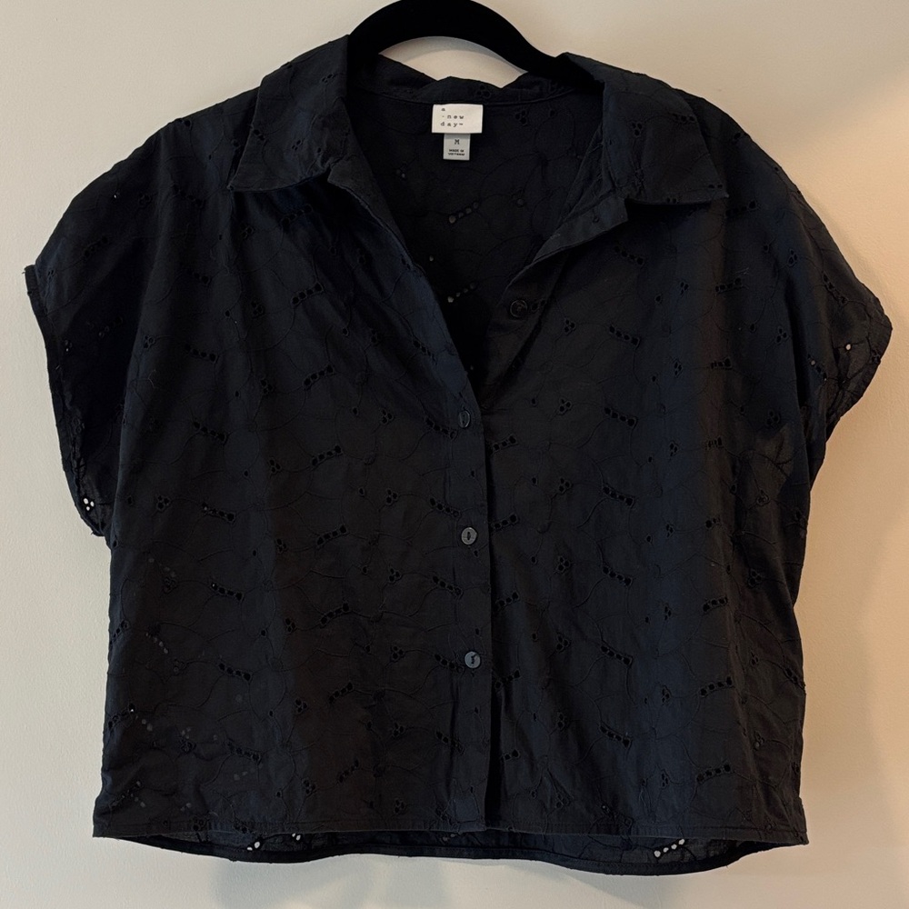 a new day Black Button Down Short Sleeve Shirt
